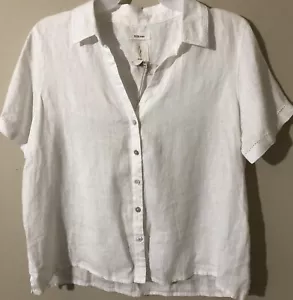 Joie Womens 100% Linen Short Sleeve Button Up Top Blouse Shirt White Sz XL NWT - Picture 1 of 6