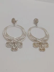 . 925 Solid Silver Women's Filigree Drop Earings New. - Picture 1 of 7