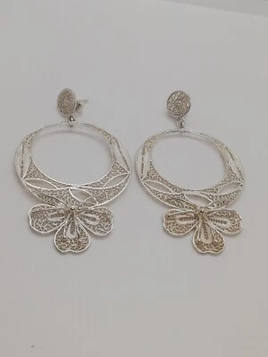 . 925 Solid Silver Women's Filigree Drop Earings New. - Image 1 of 4