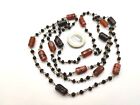 Vintage Venetian Czech Glass Bead Necklace 41" Wired Black Amber Pink