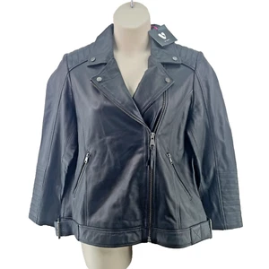 Very Women’s Quilted Detail Real Leather Jacket, Size UK 16, Black, RRP £100 - Picture 1 of 17