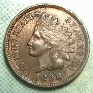 1898 Indian Head Cent XF+ CHOICE EXTRA FINE Brown w RED! Crisp LIBERTY 4 Diamond - Picture 1 of 3