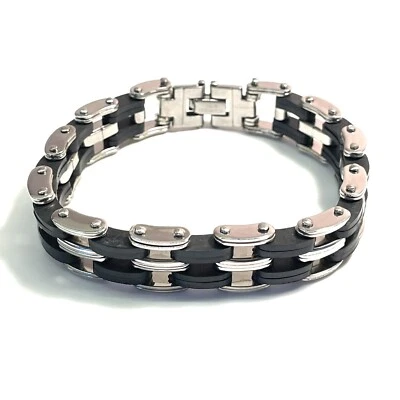 Men BRACELET Stainless Steel Black Rubber SILICON by Patricia Adelson - Image 1 of 4
