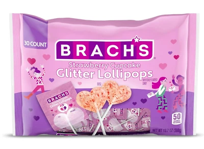Brach's 30-Count STRAWBERRY CUPCAKE Glitter Lollipops Lollypops Suckers BB 7/25 - Image 1 of 3