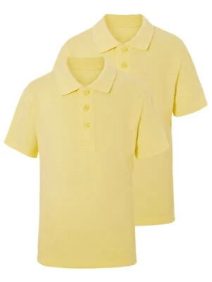 LISTERS SCHOOLWEAR 2 Pack Boys Plain 100% Cotton Yellow Polo Shirts Children School T-Shirt Summer