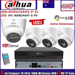 Dahua 4CH NVR Wizsense 4MP IP Camera Color+IR Active Alarm IPC-HDW2449T-S-PV Lot - Picture 1 of 26