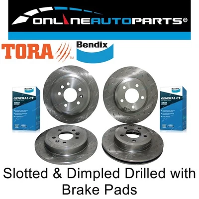 Front & Rear Slotted Drilled Disc Rotors + Bendix GCT Brake Pads for Ford BA~FG - Image 1 of 3