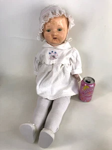 Antiguo muñeco bebé espeluznante 28 grande jinete vestido gorro como está - Imagen 1 de 8