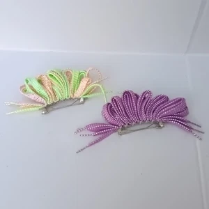 Vintage Shoelace French Hair Barrette-Lot Of 2-Metallic Thread-Purple-Pastel-80s - Picture 1 of 10