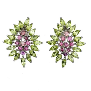 925 Sterling Silver Earrings Marquise Peridot Rhodolite Garnet Gemstone Jewelry - Picture 1 of 14
