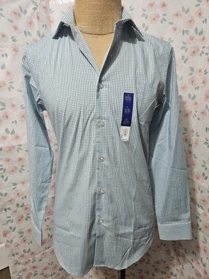 APT. 9, CAMISA DE VESTIR HOMBRE NUEVA AQUA/BLANCO ALGODÓN BL MANGA LARGA, TALLA 14.5 32/33 Foto 1 de 4