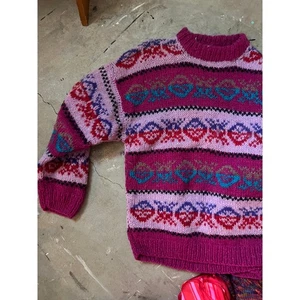 Vintage 90s Knit Sweater Vintage Handmade Will Nepal Pink - Picture 1 of 5