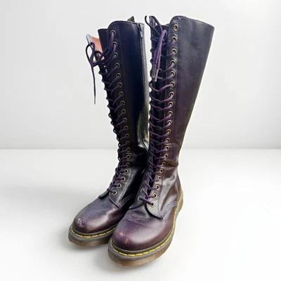 Dr Martens 1b60 20 ojos agujero alto púrpura botas hasta la rodilla UK4 EU37 US6 Foto 1 de 4