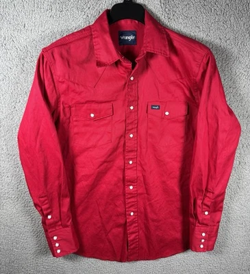 Wrangler Shirt Mens Medium Red Pearl Snap Oxford Western Pockets - Image 1 of 4