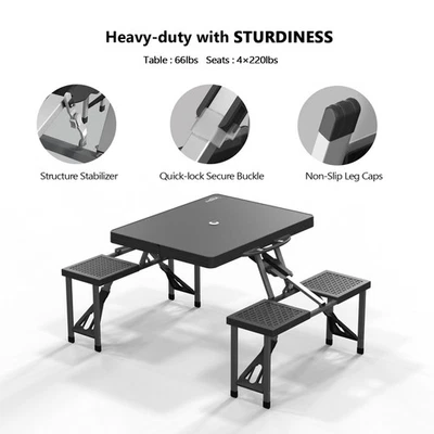 Portable Folding Camping Picnic Table with 4 Chair Seats Portable Table Set - Image 1 of 4
