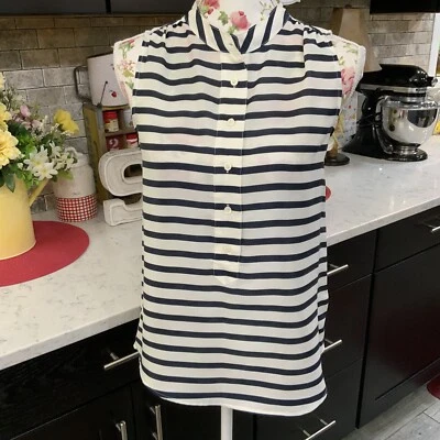 J. Blusa Popover Crew Sin Mangas Estilo 91656 Poliéster Azul Marino Rayas Talla 2 Foto 1 de 4