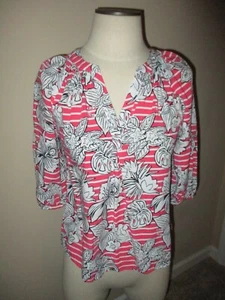 Damen Crown & Ivy korallenrosa blau Blumen gestreift Viskose Tunika Bluse Größe Small - Bild 1 von 6