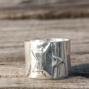 Solid 925 Sterling Silver Star Band Chunky Boho Handmade Minimalist Ring For Her - Picture 1 of 5