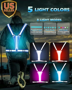 LED Reflective Vest Running Gear, 5 Lights Colors High Visibility Reflective ... - Picture 1 of 1