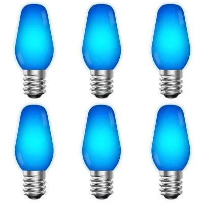 Luxrite C7 LED Blue Light Bulb for String Lights 0.5W E12 UL Outdoor 6 Pack