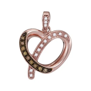 10K Rose Gold Womens Round Brown Diamond Heart Pendant 1/8 Cttw - Picture 1 of 2