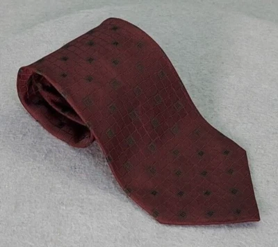 Hart Schaffner Marx Neck Tie Power Burgundy Geometric Check Silk Made in Italy - Изображение 1 из 4