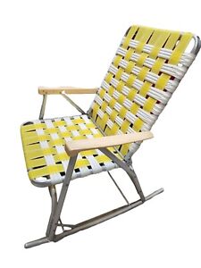 Vintage Aluminum & Webbing adult Size Folding Lawn Chair Patio white Yellow.