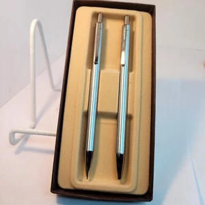 Set Sheaffer Eaton Terton Pen Pencil Slim Silver Gold Touch5 1/2" Auto Feed Lead - Picture 1 of 9