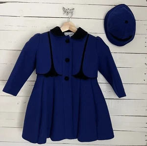 vtg ROTHSCHILD Sz 5 Classic Dress Coat Girls Wool Royal Blue matching hat USA - Picture 1 of 10