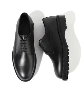 Zapatos Oxford Derby hechos a mano de cuero negro punta redonda con cordones para hombre Firenze Atelier - Imagen 1 de 12