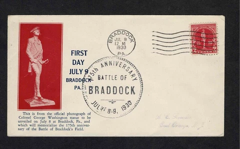 688 FDC Braddock's Field - Roessler 688-1 cachet with 688-2 C of C rubber stamp Cover