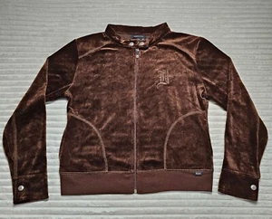 Chaqueta de terciopelo para mujer MEDIANA marrón cremallera completa bordada botón a presión BCBG Max Y2K - Imagen 1 de 11