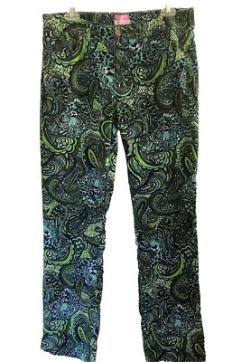 Lilly Pulitzer Corduroy Paisley Tiger Floral Pants Straight Leg Women's Size 10 - Image 1 of 4