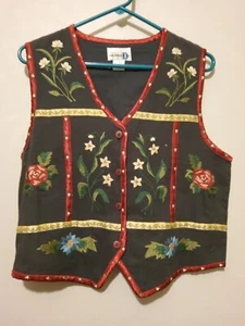 Vintage! Paul Harrison Design mehrfarbig bestickt Blumen Knopf Baumwolle Weste Gr. M - Bild 1 von 4