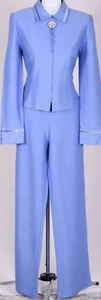 ST.JOHN Women's Blue Sequins Studs Trim Rhinestone Zip Jacket Pants Sz 8-10 - Picture 1 of 10