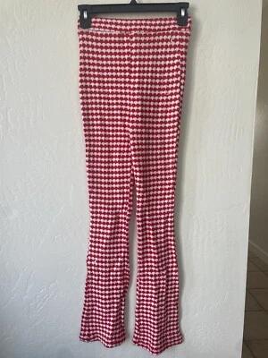 Calça Zara malha padrão geométrico flare boot cut vermelha branca tamanho pequeno - Imagem 1 de 2