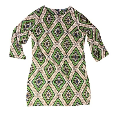 Soprano Mini Dress Diamond Print 3/4 Sleeve Casual Green Brown Size L - Image 1 of 4