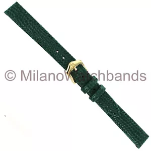 12mm Hirsch Rainbow Green Genuine Leather Lizard Grain Stitched Ladies WatchBand - Picture 1 of 3
