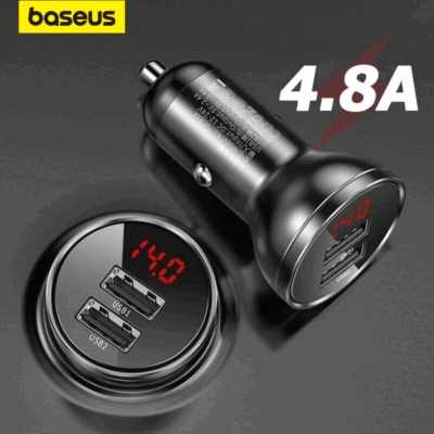 Baseus 4.8A 2 USB Auto KFZ Ladegerät QC3.0 Schnell LCD Steckdose Metall Adapter - Bild 1 von 4