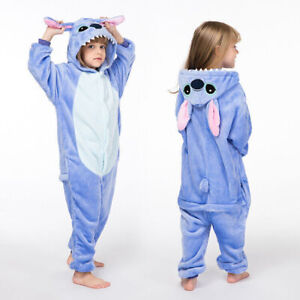 Kids Blue/Pink Stitch Animal Pyjamas Children Cosplay Homewear Siamese Hooded