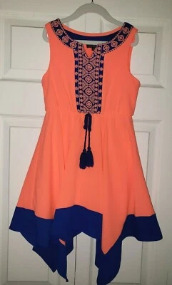 Vestido Pañuelo My Michelle Niñas Naranja Neón/Coral Azul Real, 7 (Dillards)  Foto 1 de 4