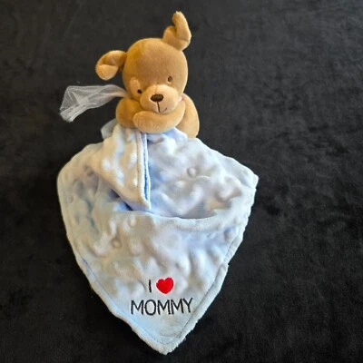 Manta de seguridad Child of Mine azul cachorro Lovey satinado trasero sonajero "I Love Mommy" Foto 1 de 4