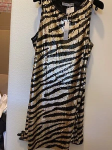 TRINA TURK ELEGANT BLACK&GOLD SEQUINS FLAPPER CLUB PARTY QUARTE DRESS 10 NWT$396 - Picture 1 of 8