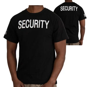 Men's Black 2-Sided "SECURITY" T-Shirt with US Flag On Sleeve - Picture 1 of 8