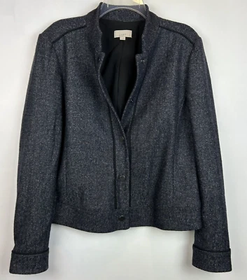 Loft Suit Jacket Womens 12 Navy Wool Blend Mandarin Collar Snap - Imagem 1 de 4