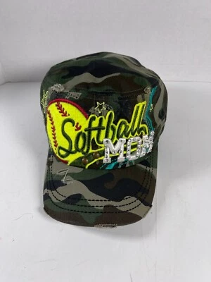 Softball Mom Camo Bling Cadet style adjustable Cap Womens Hat Caps Distressed  - Image 1 of 4