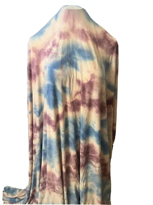 1-yard - 27" KNIT STRETCH TIE DYE PRINT BROWN, BLUE & BANANA COLORS - Image 1 of 3
