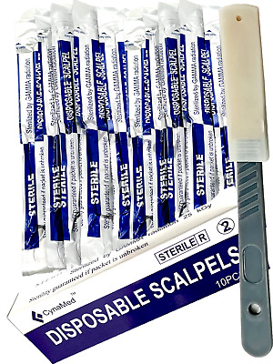 New Disposable Scalpel Blades With Plastic Handle ( Box Of 10 ) Sterile Surgical • 7.99$