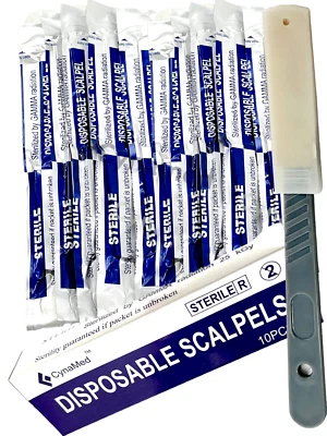 New Disposable Scalpel Blades With Plastic Handle ( Box of 10 ) Sterile Surgical - Image 1 of 4