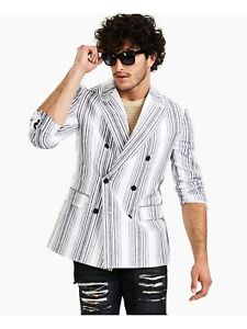 INC Mens White Double Breasted, Regular Fit Blazer M